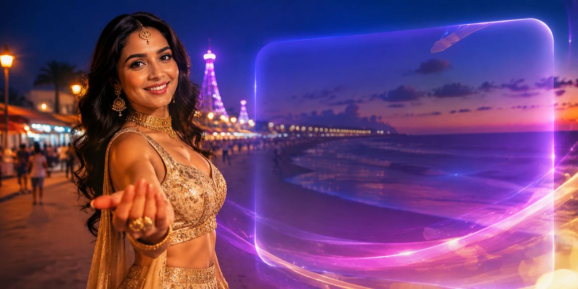 Player using mobile casino app at Chennai Marina beach enjoying games