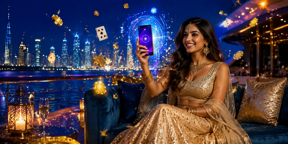 Player enjoying slots game on mobile in traditional attire
