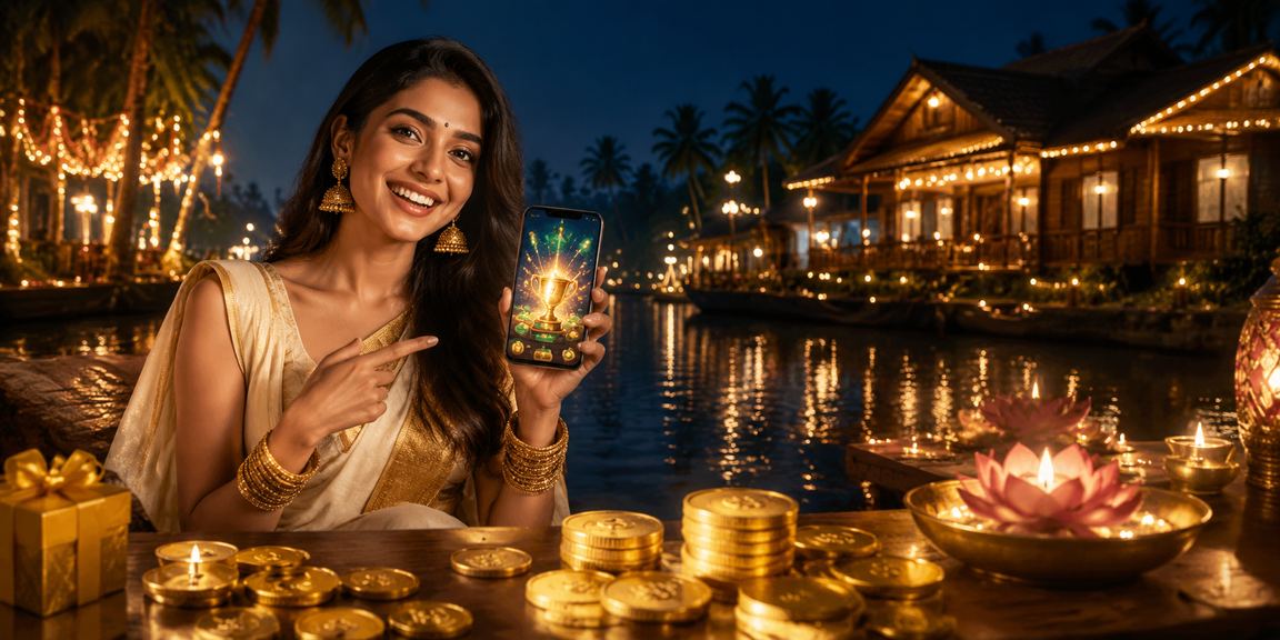 User engaging online casino on mobile during Diwali festival